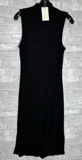 NWT A New Day Black Sleeveless Ribbed Mock Neck Midi Sheath Dress Size XS