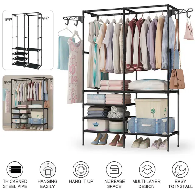 Heavy Duty Clothes Rail Rack Hanging Garment Display Stand Shoe Storage Shelf AU 2