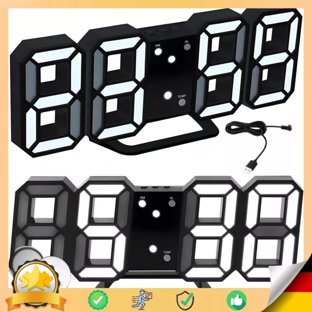 3D Led Wecker Digital Tischuhr Moderne Clock Display Digitaluhr Alarm Retoo