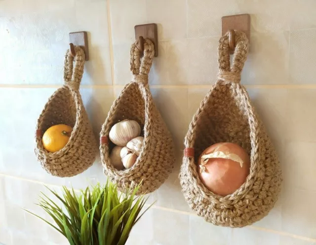 Hanging Wall Vegetable Fruit Baskets Jute Eco Teardrop Hanging Basket