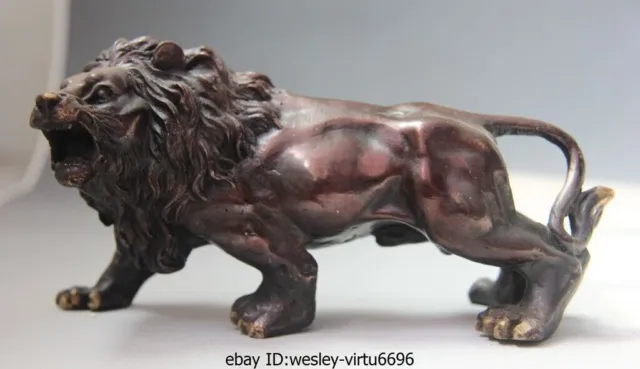 China Folk Bronze Copper Auspicious Carved Animal Foo Dog Lion Statue Sculpture