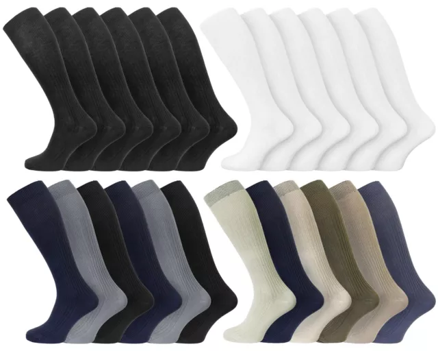 Long Hose Socks Mens Traditional 100% Cotton Full Knee Length Sock 6 or 12 Pairs