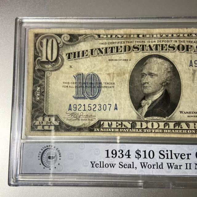 1934 A Series Ten Dollar Silver Certificate Yellow Seal Note 6
