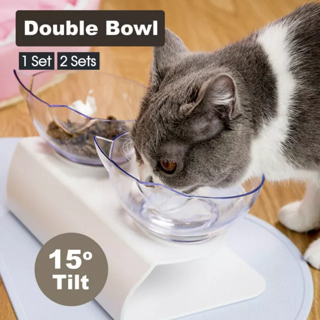 1set/ 2sets Double Elevated Pet Bowl Stand Cat Dog Feeder Food Water Lifted AU