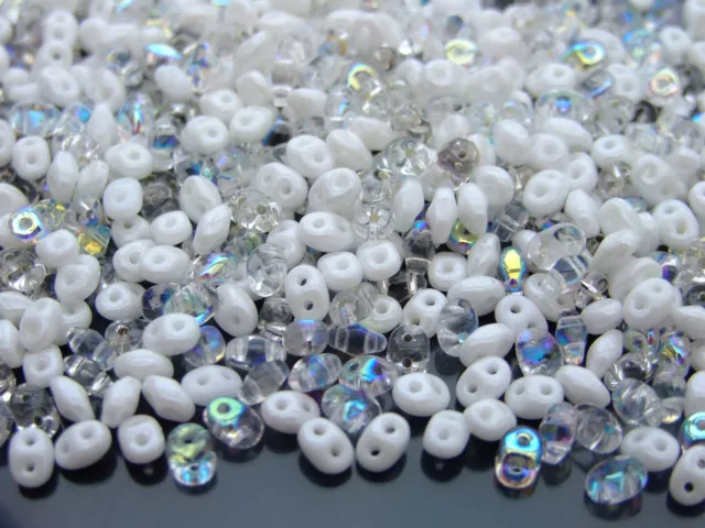 20g Czech SuperDuo Twin Beads White Wedding Mix