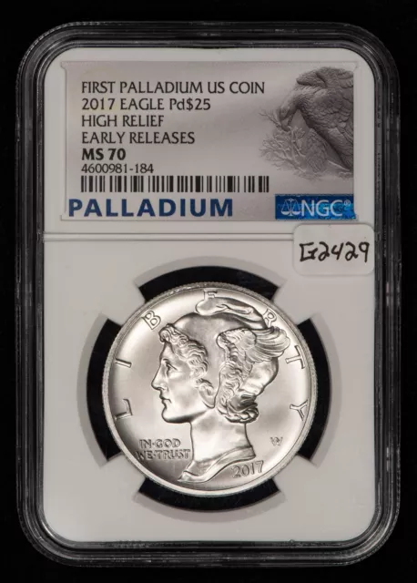 2017 $25 1 oz Palladium American Eagle - PQ - High Relief - NGC MS 70 - G2429