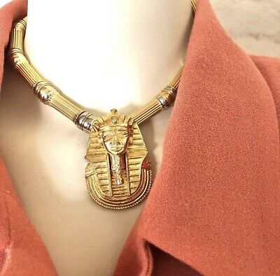 Vintage GAY BOYER Egyptian Revival King Tut Pharaoh Pendant Necklace