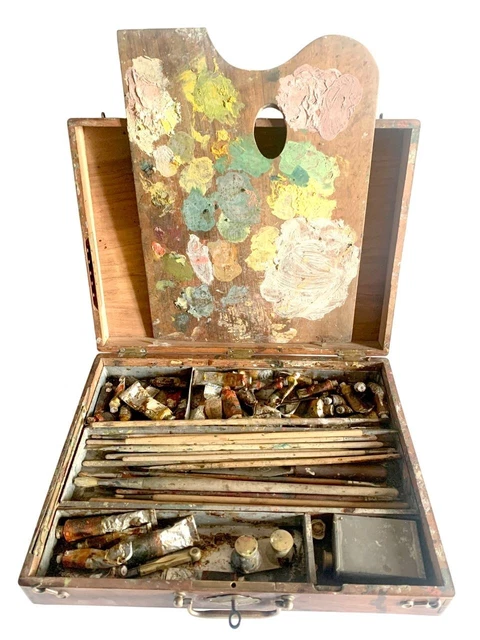 🎨 Boîte De Peintre Ancienne – Début XXe Siècle – Bois – Artisanale – Angleterre