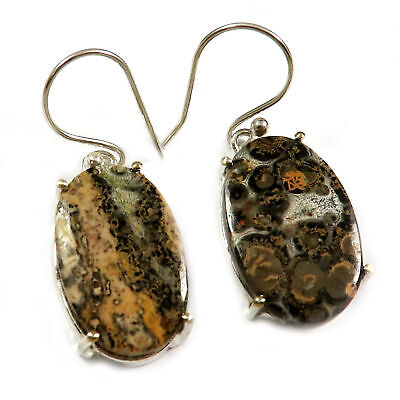 Leopard Léopard Peau Jasper Pierre 925 Plaqué Argent Long Pendentif 