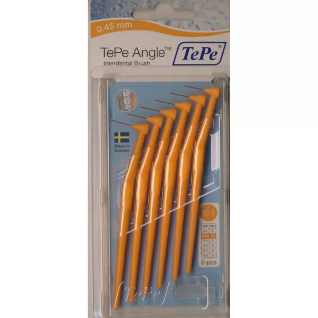 1 TePe Angle Interdentalbürsten Orange 0,45mm Größe1 mit Griff (Pack. 6 Stück)