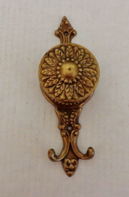 3D Ornate Brass Floral Bath Robe Towel Coat Wall Door Mount Double Hook 7" long