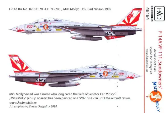 Hungarian Aero Decals 1/48 GRUMMAN F-14A TOMCAT "MISS MOLLY" VF-111 "SUNDOWNERS"