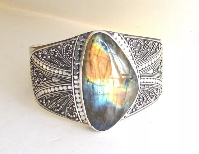 Vintage Sterling Silver AMONITE Cuff Bracelet Large