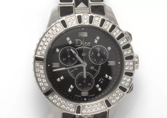 New Authentic Christian Dior Christal Diamond Dial Ceramic Strap Watch FN9592