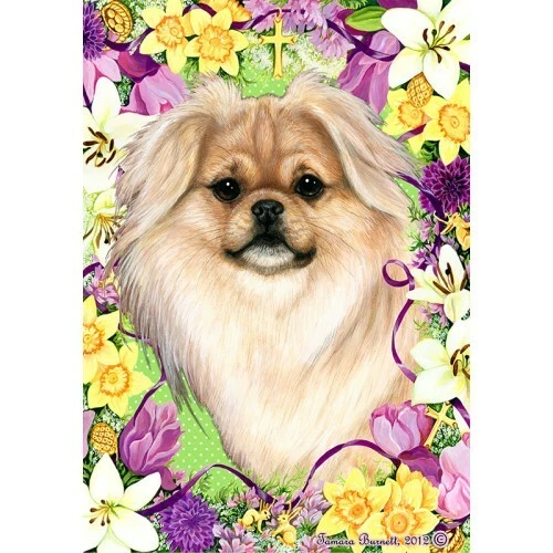 Easter House Flag - Cream Sable Tibetan Spaniel 33475