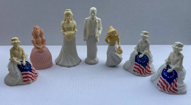 7 Avon Empty Bottles Lot H People Figures Betsey Ross Bride Groom