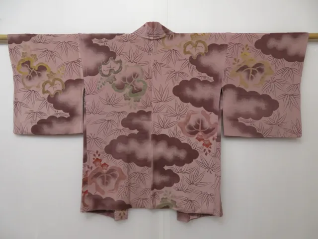 1129T05z580 Vintage Japanese Kimono Silk HAORI Ash pink Paulownia