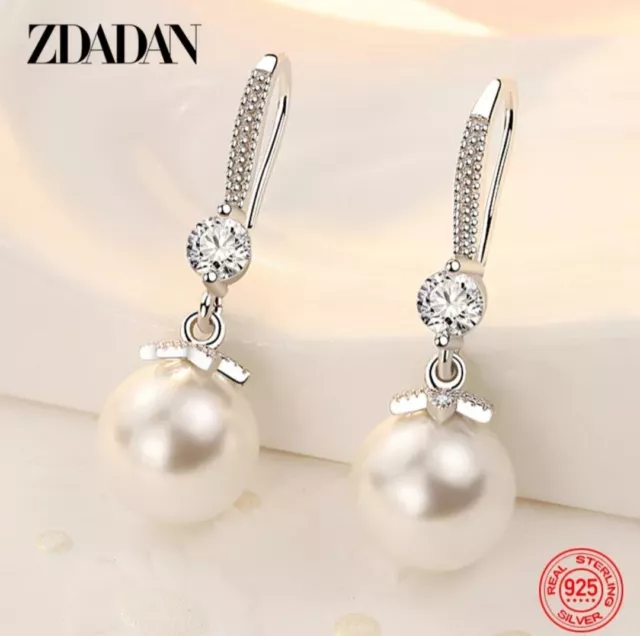 Pendientes de plata esterlina 925 para mujer, aretes largos de perlas de circoni