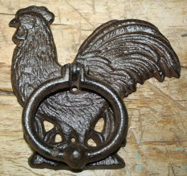 Cast Iron Antique Style Rustic ROOSTER Door Knocker Brown Finish CHICKEN Farm