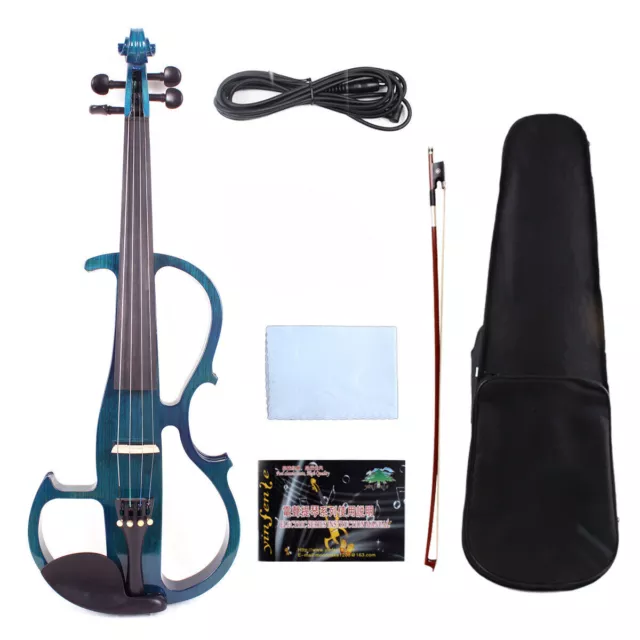 Silent Electric Violin 4/4 Full Size Flame Maple Pattern Practice Violin Case