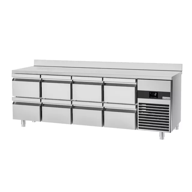 Kühltisch PREMIUM - 2300x700mm - 8 Schubladen & mit Aufkantung | GGM Gastro