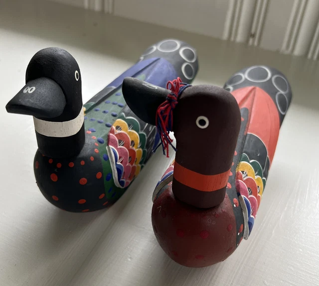 Korean Wedding Ducks - Wooden Handmade Painted Signed  9"