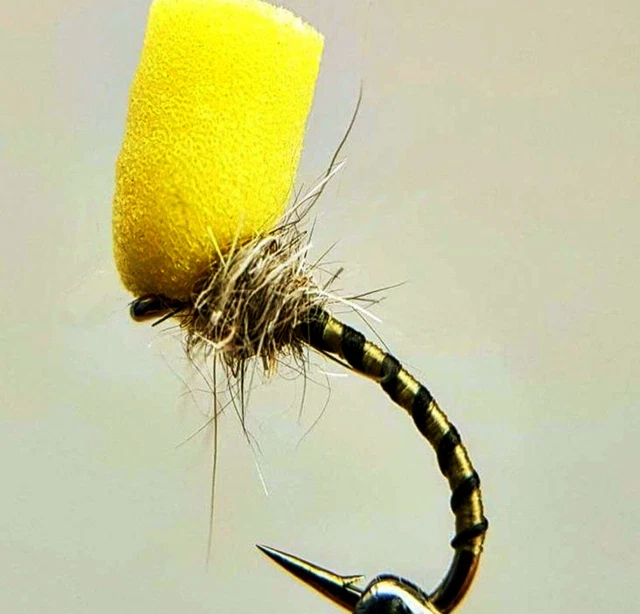 3 Barbles Emerger Schiuma Testa Gufo Giallo Cicalini Mosche Trota Pesca Taglia 12