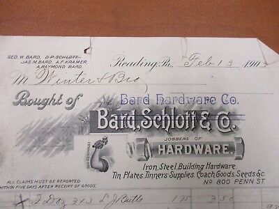 Vintage Letterhead Bard Hardware Company iron steel Reading PA February 13 1903