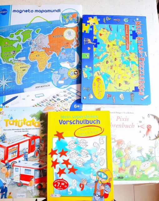Mega Lern-Spaß Paket Vorschulbuch Puzzlebuch Magnetisch Weltkarte Uhrenbuch
