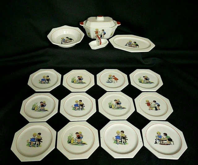 Dinette Ancienne Germaine Bouret – 19 Pièces – Porcelaine – Bon état