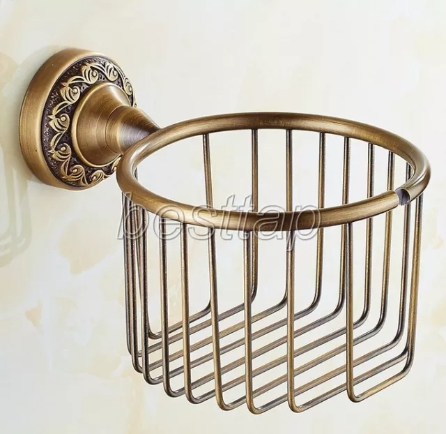 Antique Brass Bath Wall Mounted Toilet Paper Holder Shower Shelf Basket sba485
