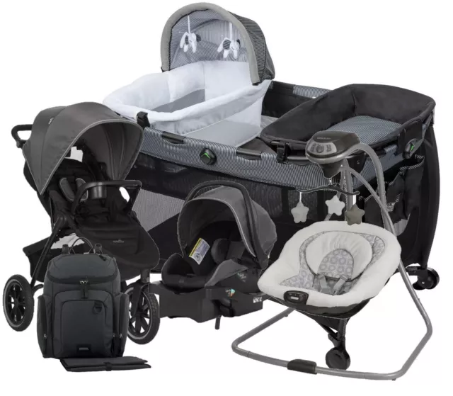 Unisex Combo Travel System Stroller With Car Seat Playard Diaper Bag Baby Swing