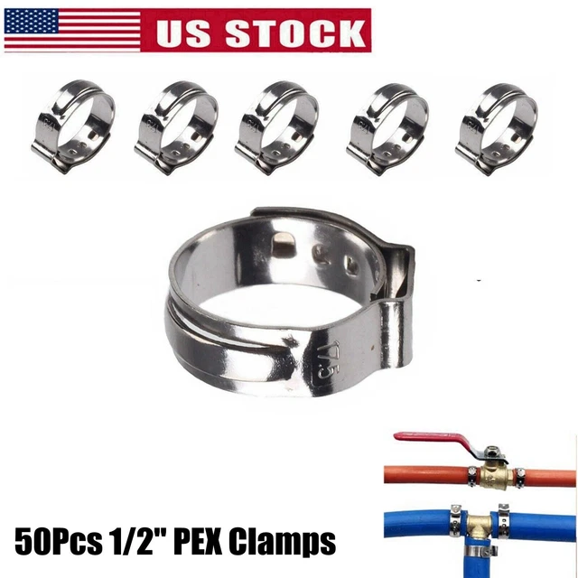 Stainless Steel Ear Clamp Cinch Rings Crimp Pinch Fitting 50PCS 17.5MM 1/2" PEX