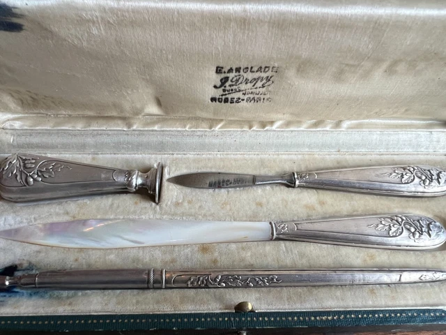 Coffret Nécessaire de Bureau Argent Vers 1900 Porte Plume Coupe Papier