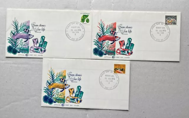 Australia FDC WCS 1973 Gem Stones & Sea Life Series - 3 Covers