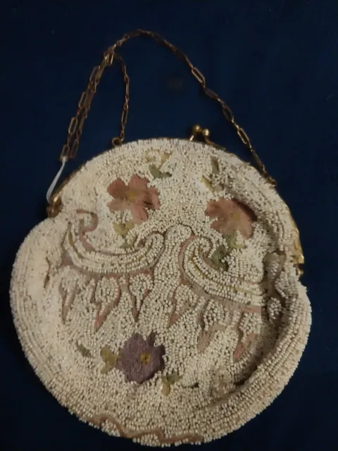 Rare 1920s Vintage Micro Beaded Crewel Embroidered Clutch Bag 6 x 4 inches