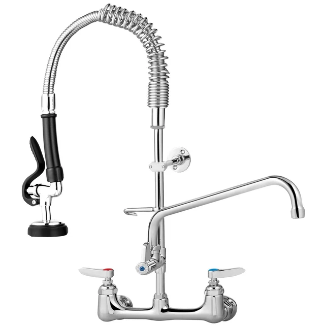 Commercial Pre-Rinse Kitchen Sink Faucet w/ Sprayer Mixer Tap 21-44 in Height