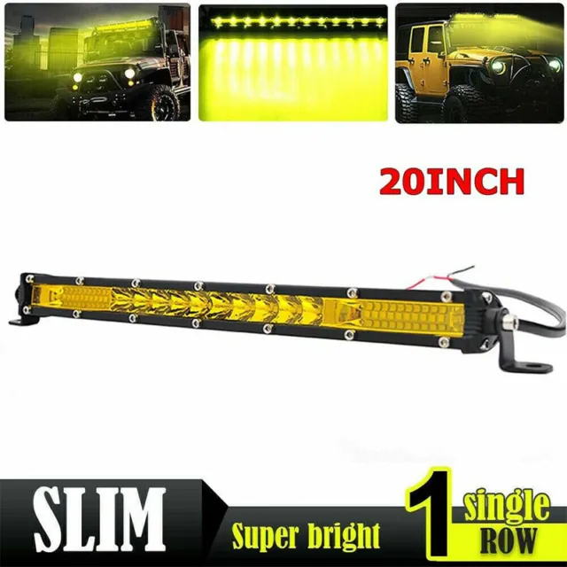Barra luminosa da lavoro LED a riga singola giallo ultra sottile 20"" 200w camion fuoristrada ambra H7