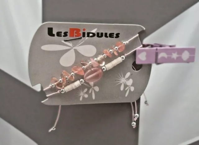 Les Bidules lot de deux bracelets rose perles billes argentées cordon