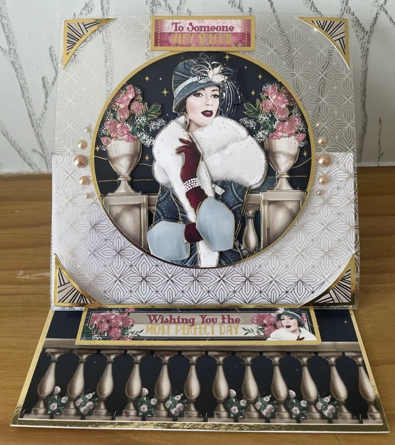 HANDMADE 6&X6& ART Deco Lady Themed Easel Card Birthday Love Friend £2.