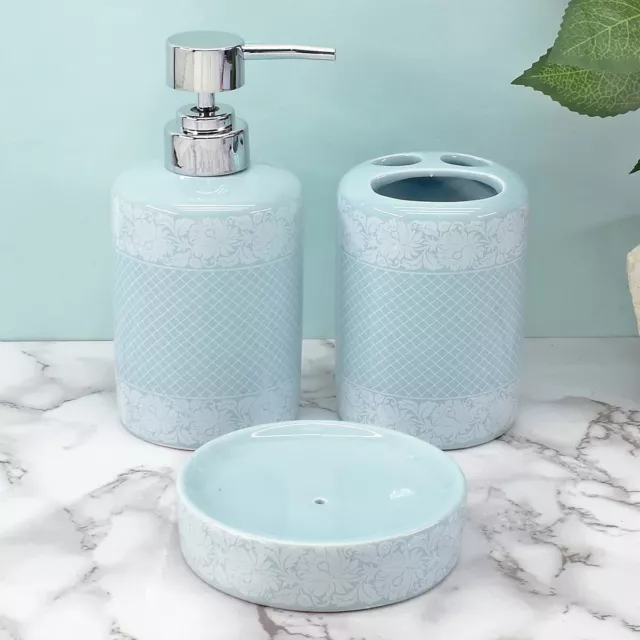 Céramique Salle de Bain Accessoires Set 3 Ensembles pour Maison Bleu Clair S18