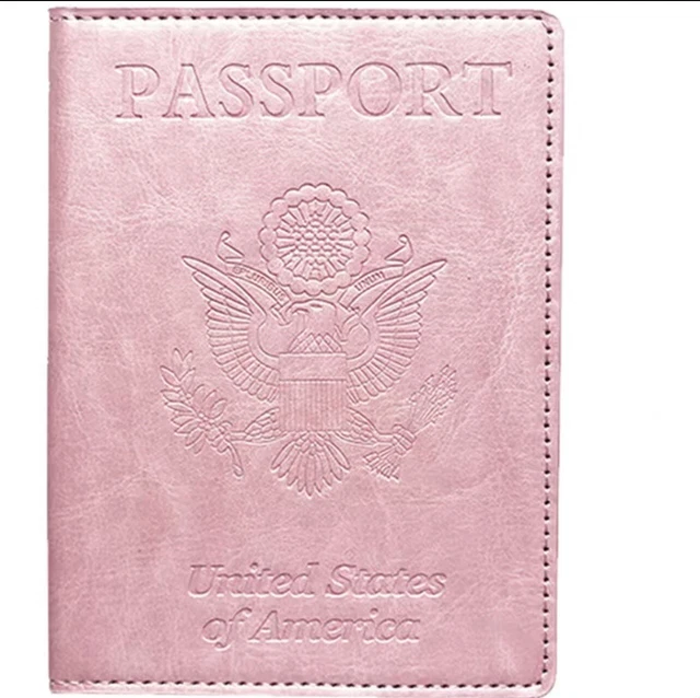 Leather Passport Holder Wallet Blocking Cover Protector For Vaccination pink