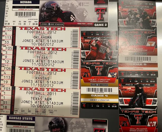 Texas Tech Full Unused Season Tickets 2011-12 (Lot Of 9)
