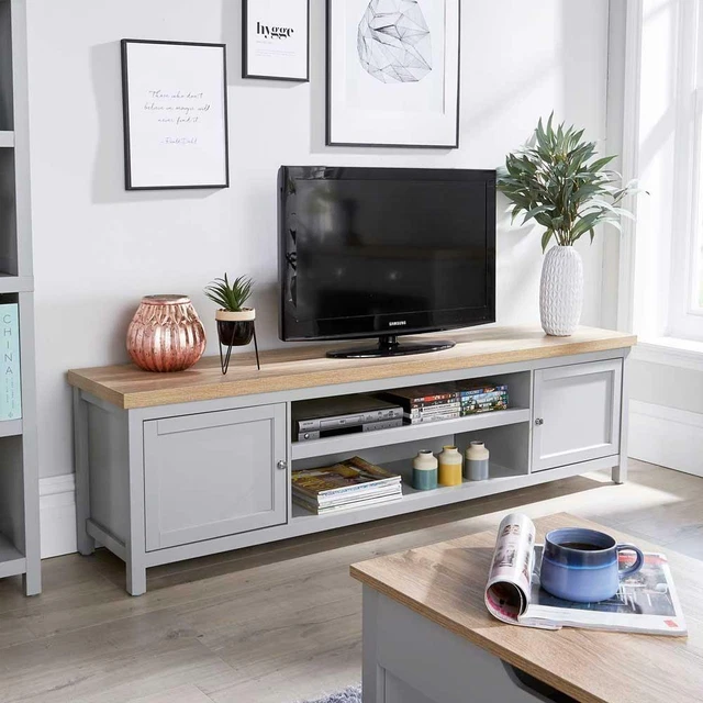 EXTRA LARGE 180CM Grey Oak TV Stand 1 Drawer Television Unit