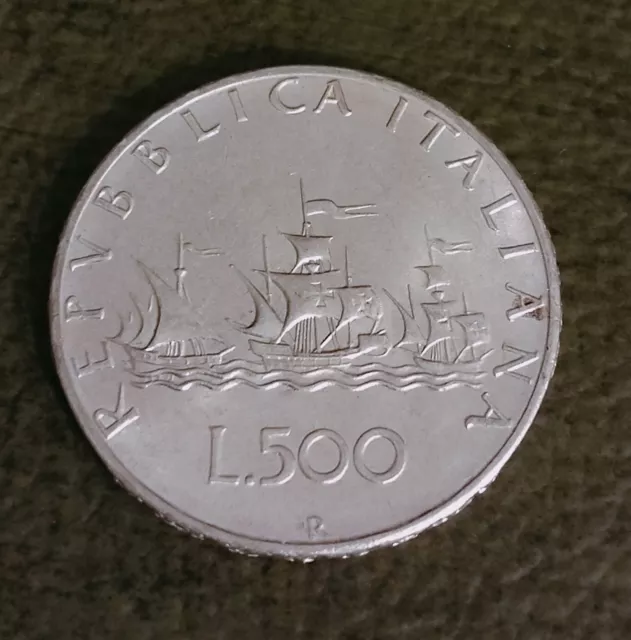 Moneta 500 Lire Argento Repubblica Italiana 1966 Caravelle