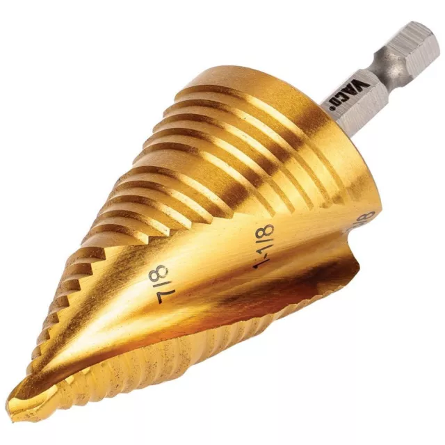 Klein Tools 25960 Step Drill Bit, Spiral Double-Fluted, 7/8" to 1-3/8", VACO 15