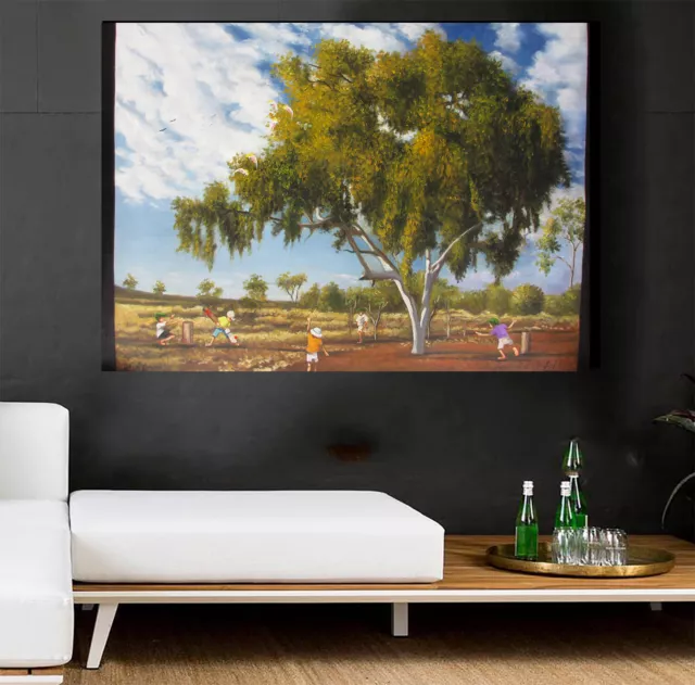 Cricket world cup Art signed landscape Painting Bush canvas Australia outback