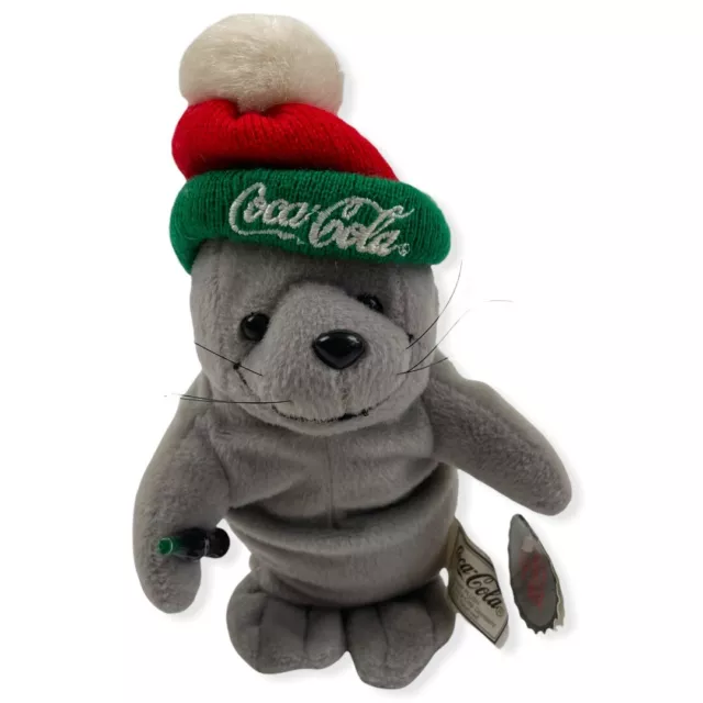NWT Coca Cola Plush Bean Bag Seal in Ski Cap Style 1997 9" Stuffed Animal Plush