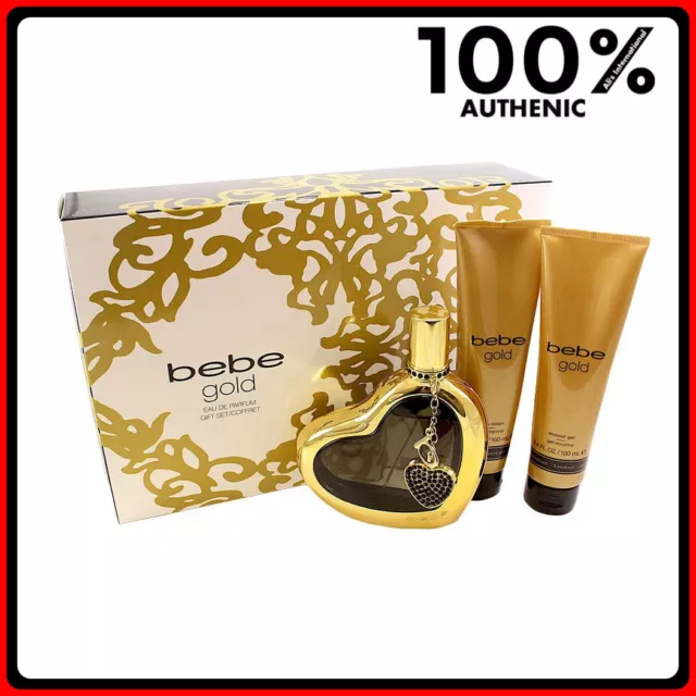Bebe Gold 3.4oz EDP Spray+Body Lotion+Shower Gel Women 3pc Set