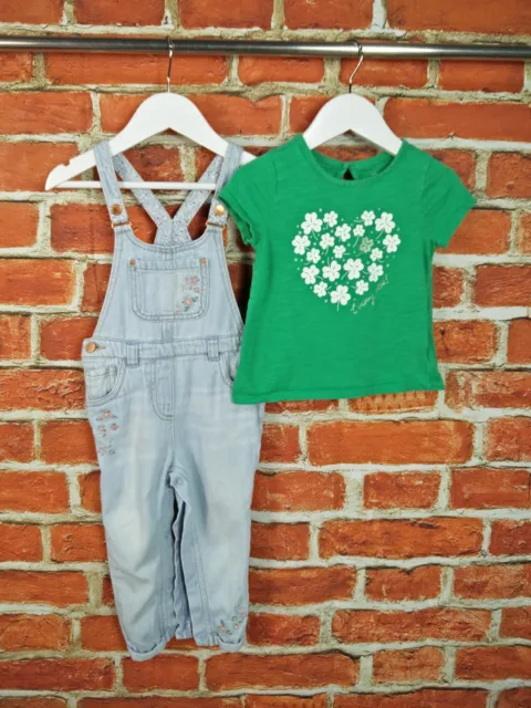 Baby Girl Bundle Age 18-24 Months Next Gap Denim Dungarees Top T-Shirt Set 92Cm